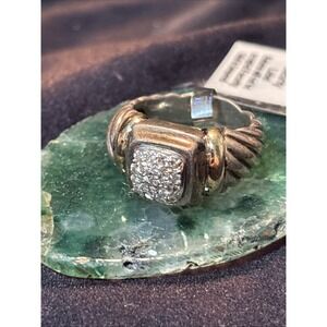David Yurman 18K Gold Silver‎ Noblesse Diamond Cable Ring Size 6.75 Retail $1395